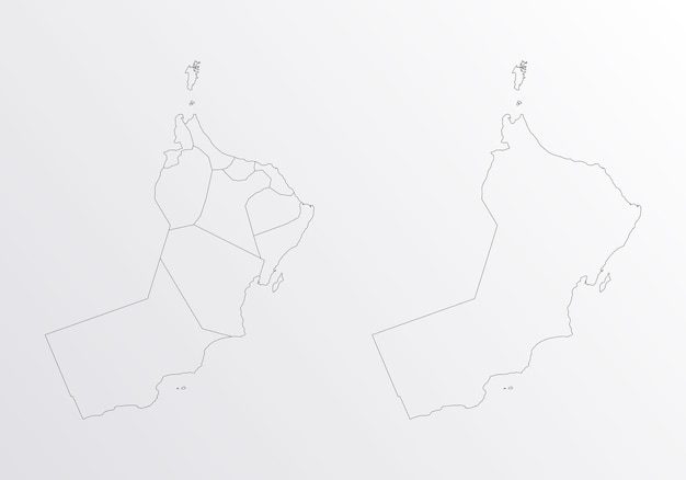 Black Outline vector Map of Oman with regions on white background