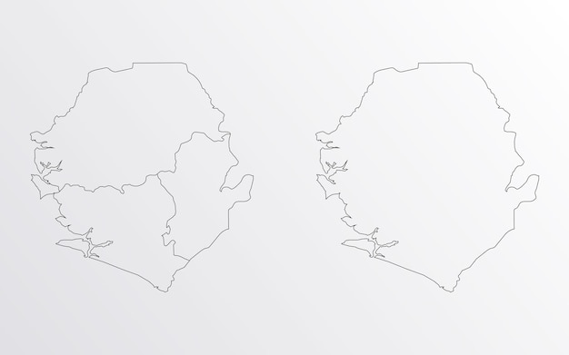 Black Outline vector Map of Sierra Leone with regions on white background