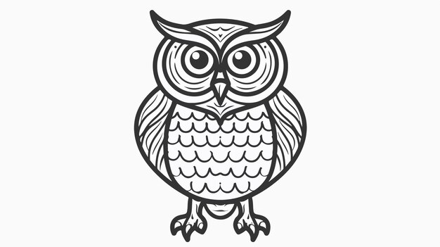 Vector black owl line illustration on white background