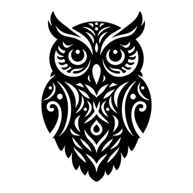 Black Owl Silhouette Vector Illustration with Editable Transparent Background