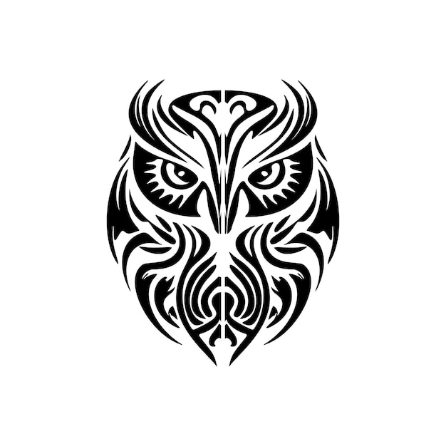 Black owl with Polynesian patterns inked in white and black