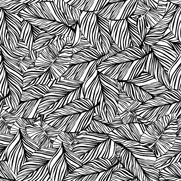 Black palm leaves seamless pattern