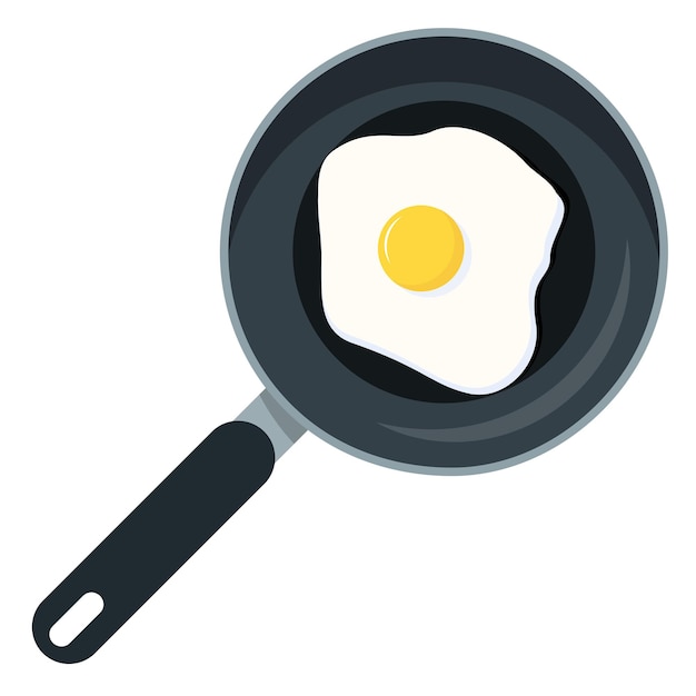 Black pan with fried egg