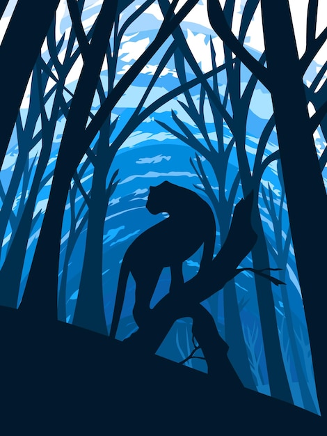 The Black Panther Is Among The Dry Trees Silhouette