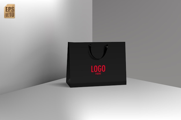 Black paper bag and black handle realistic vector design Blank logo for insert your Branding You can used for Marketing online sales presentations layout advertising promotion shopping print ad