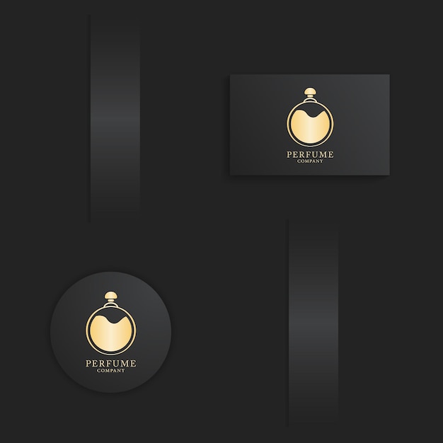 Vector black paper mockup with golden color logo branding