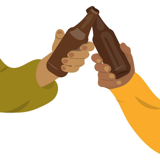 Black people hold bottles of beer