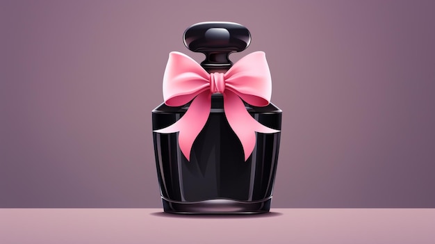 Vector a black perfume bottle with a pink ribbon on it