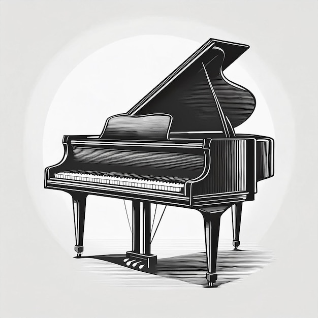 Vector a black piano with a white background and a picture of a piano