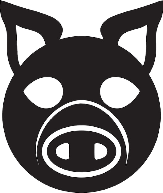 Black pig head with a white face on a white background.