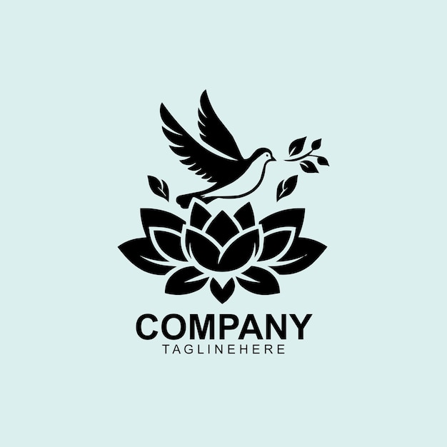 black Pigeon dove and lotus flower icon vector logo template illustration