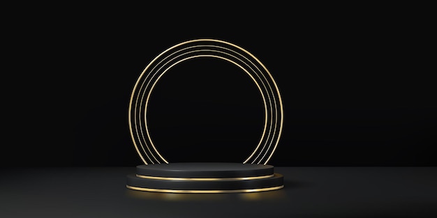 Black podium with golden arch pedestal stage