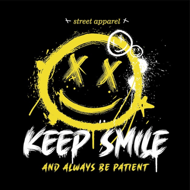 A black poster that says keep smile and always be patient.