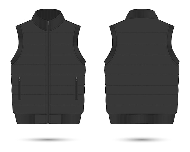 Vector black puffer vest mockup front and back view vector illustration