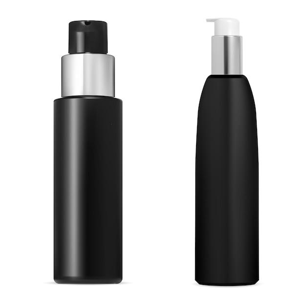 Black pump bottle silver cap Foundation container mockup Smail airless press cap bottle serum