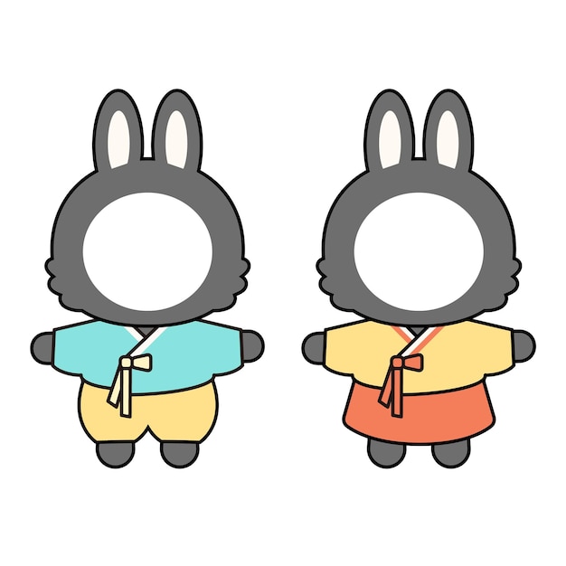 A black rabbit character in hanbok. For facial synthesis.