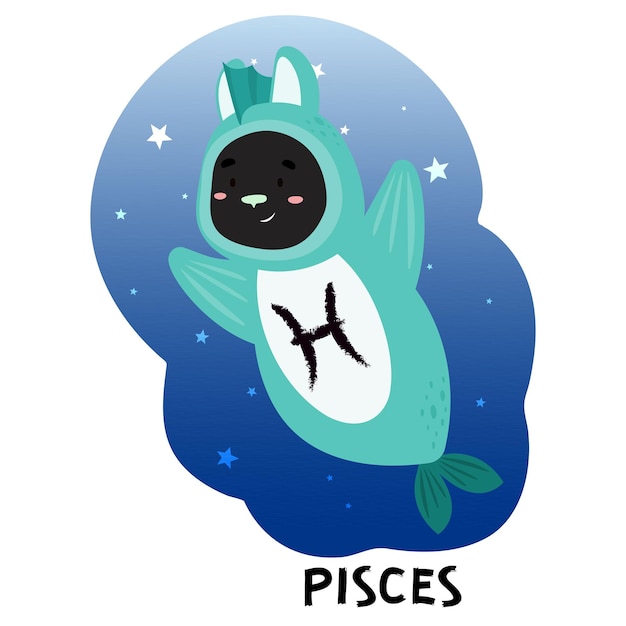 Vector black rabbit dressed as zodiac sign - pisces