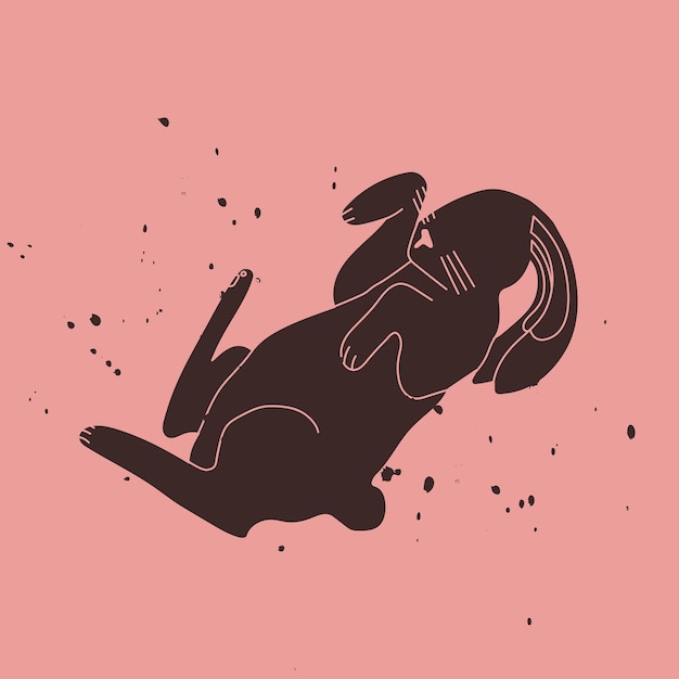 Black rabbit on a pink background with splashes of black The hare is flying or jumping Symbol of 2023 Vector trendy illustration for design tshirt prints stickers