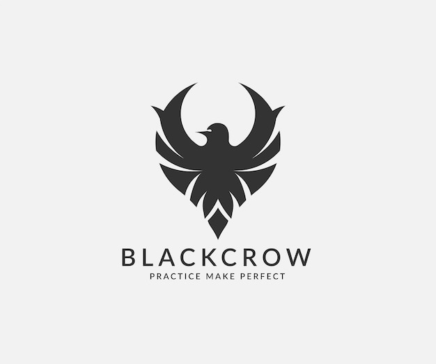 Black raven crow logo design isolated on white background