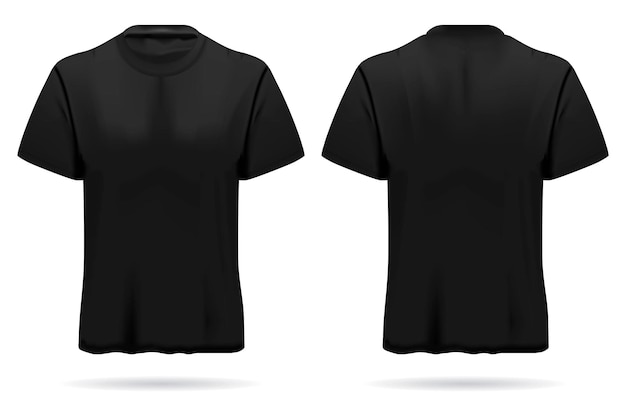 Vector black realistic t shirt isolated front and back