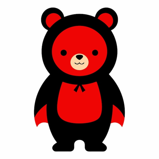 a black and red bear with a red cape