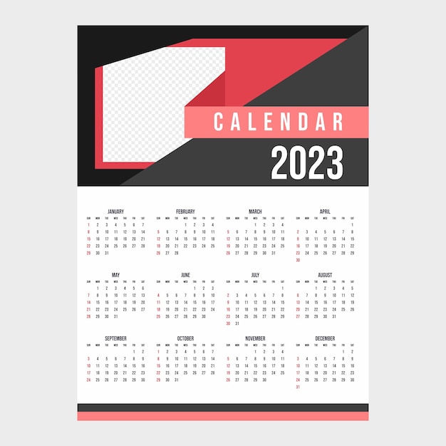 Black and red color 2023 calendar template