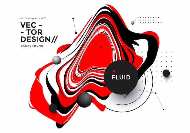 Vector black and red fluid shape on white background