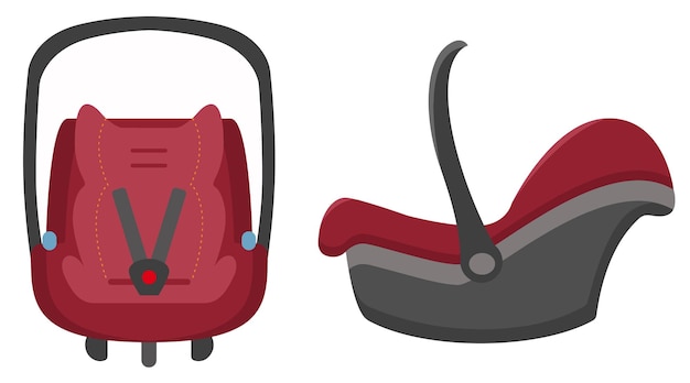 Vector black and red kid car seat front and side views isolated on a white background vector illustration