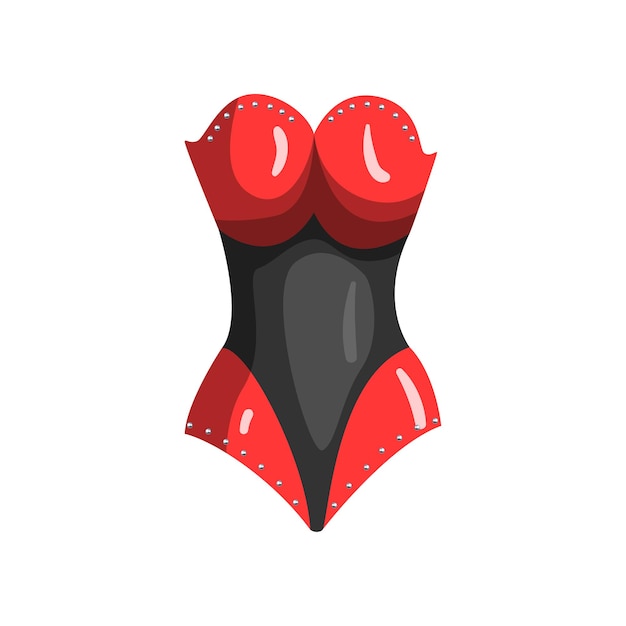 Black and red leather corset, fetish stuff for role playing and bdsm vector Illustration isolated on a white background.