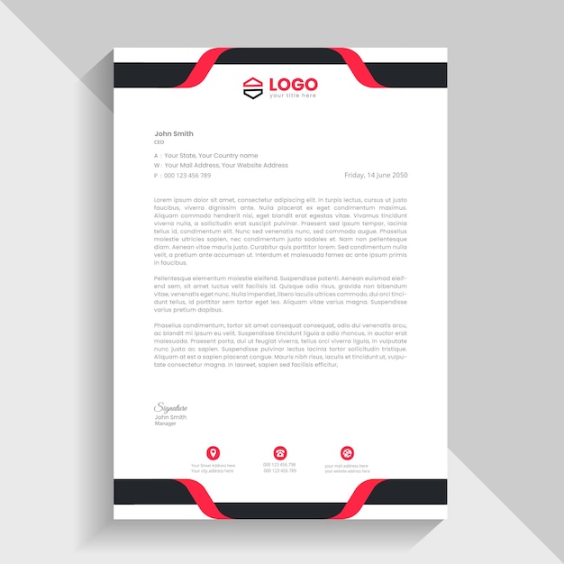 black and red letterhead template in a4 size