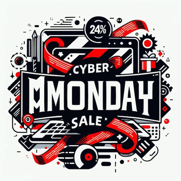 Vector a black and red poster that says cyber sale