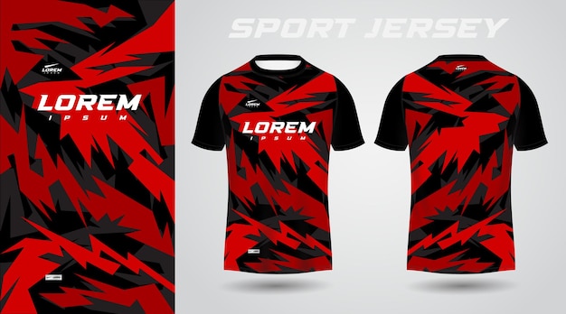 black red soccer football sport jersey template design for sportswear. Football t-shirt mockup.