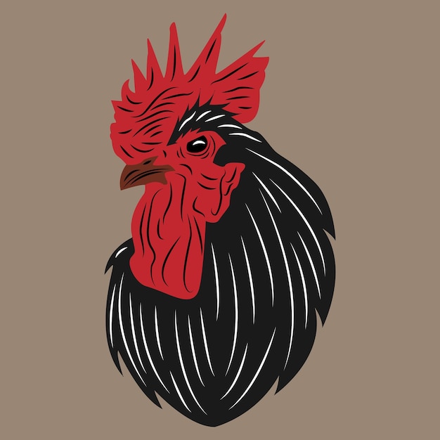 Black rooster head vector looks strong with sharp eye highlights,