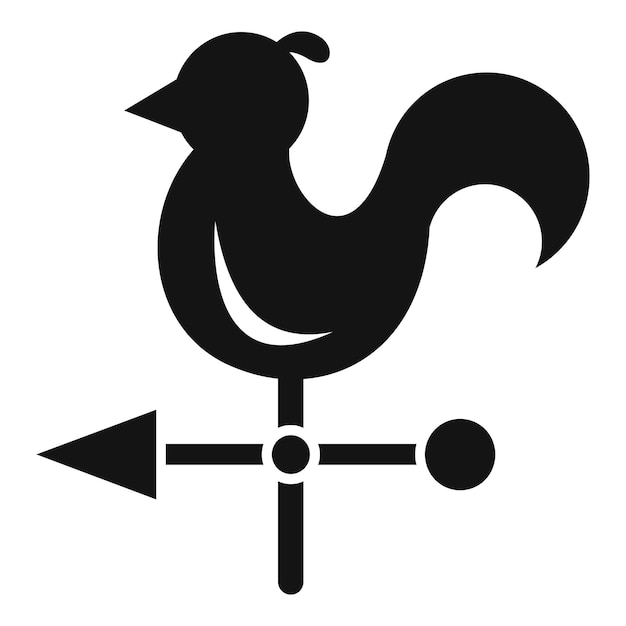 Vector black rooster weather vane showing wind direction icon