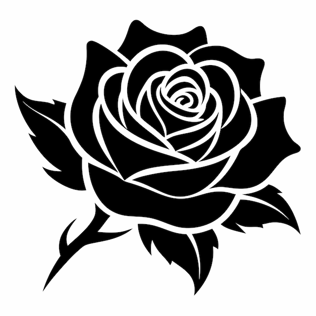 a black rose vector on white background rose vector black rose with black leaf