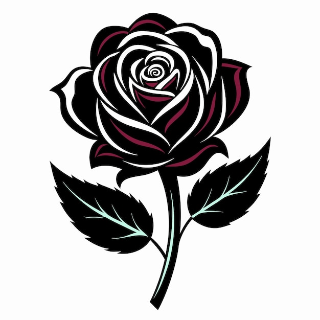 a black rose vector on white background rose vector black rose with green leaf