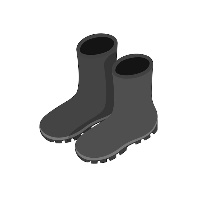 Black rubber boots isometric 3d icon on a white background