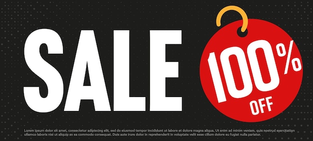 Black sale banner with 100 percent off price tag