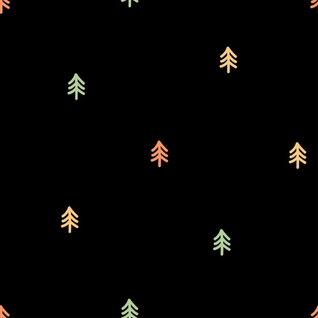 Black seamless pattern with colorful hand drawn tree