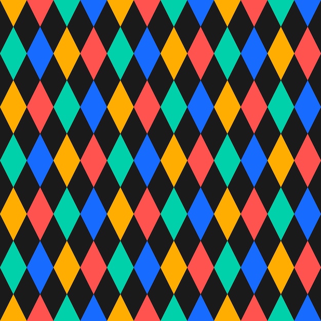 Black seamless pattern with colorful rhombuses