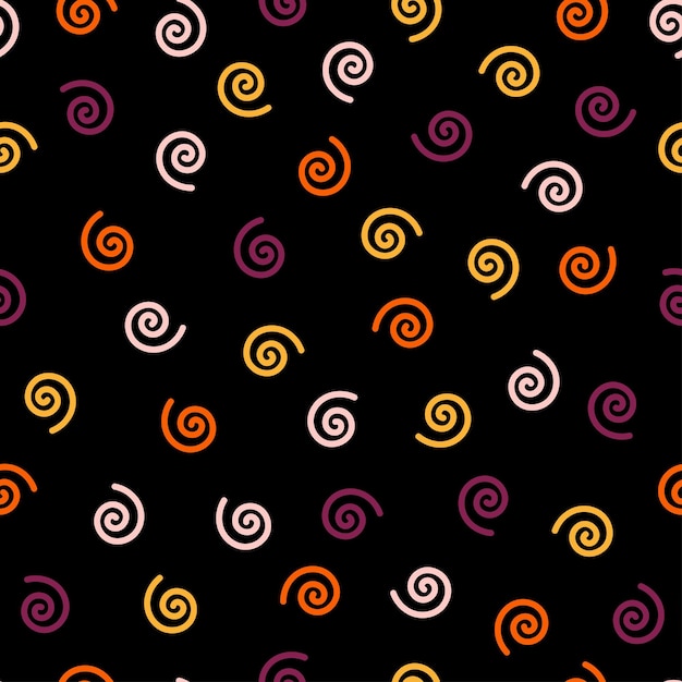 Black seamless pattern with colorful spirals