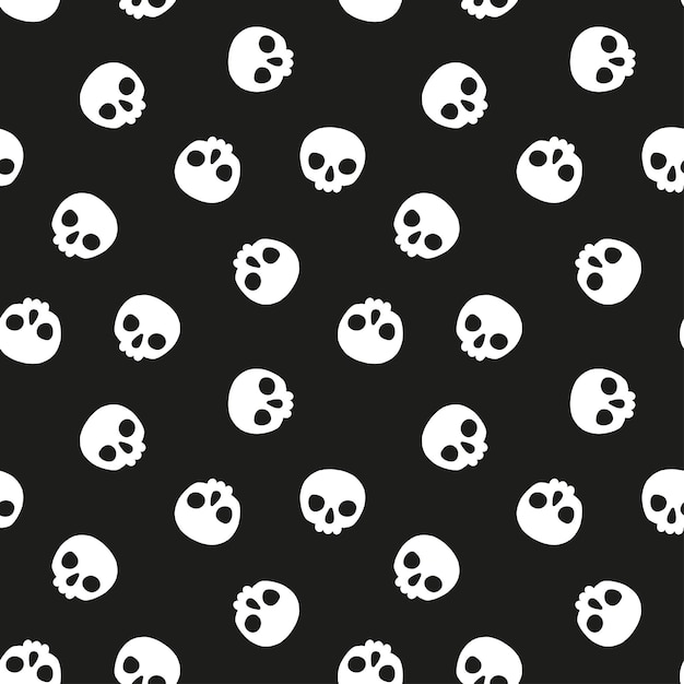 Black seamless pattern with white Halloween skulls