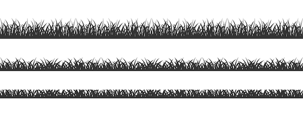 Black seamless silhouette of meadow grass on white background