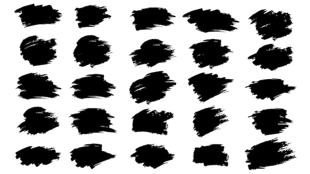 Black set paint brush sticker calligraphy grungy splash bundle