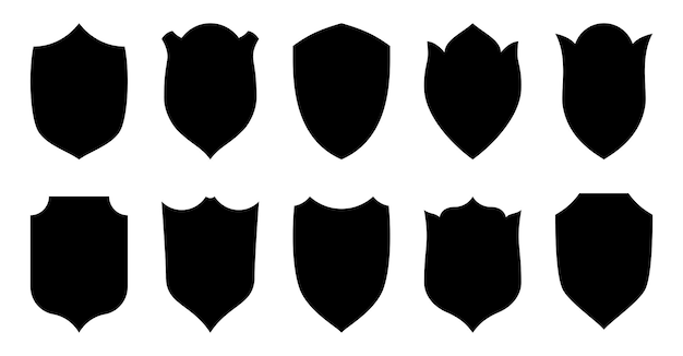 Black shield stamp security heraldic flat icon set