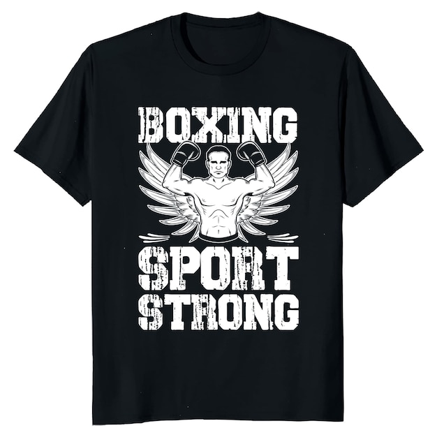 A black shirt that says boxing sport strong on it