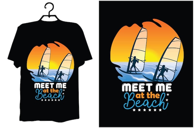 A black shirt with a black shirt that says meet me at the beach on it.