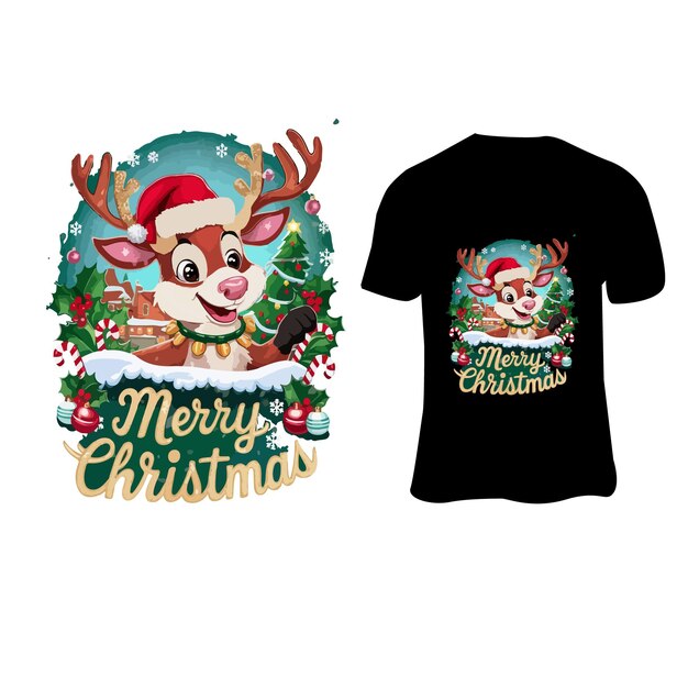 Vector a black shirt with a deer on it that says merry christmas