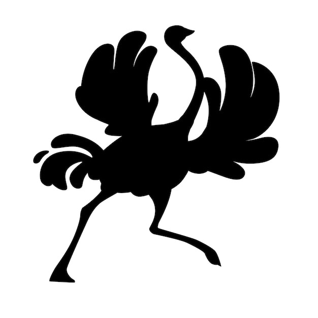 Black silhouette ÃÂÃÂÃÂÃÂÃÂÃÂÃÂÃÂute ostrich running african flightless bird cartoon animal design flat vector illustration isolated on white background.