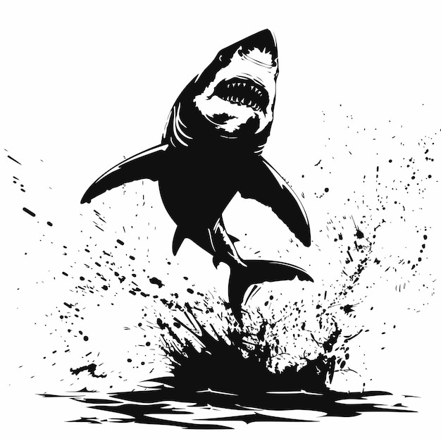 Vector black_silhouette_aggressive_shark_jump_attack